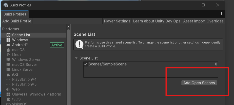 Add Open Scenes